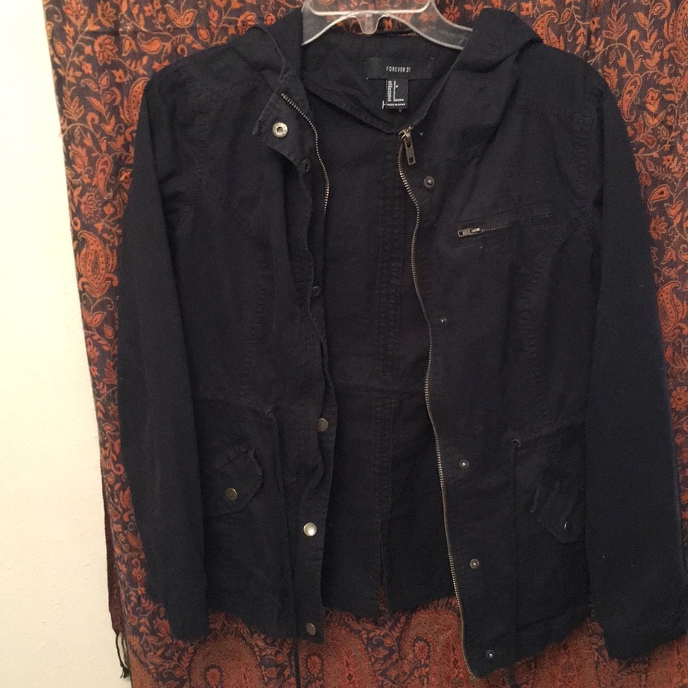 Black Jacket zip up and button up with hoodie